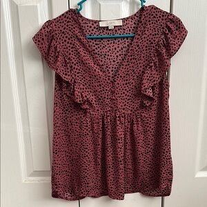LOFT Women's Pink Polka Dot Top